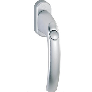 JM Meeth Fenstergriff Silber mit Druckknopf für erhöhte Sicherheit.