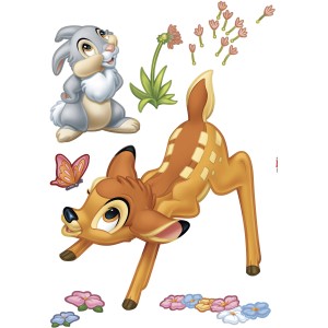 Komar Deko-Sticker Bambi (50x70cm) mit Bambi, Hase und Blumen für Kinderzimmer.