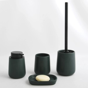 MSV Bad-Set Maonie, dunkelgrün: Seifenspender, Becher, WC-Garnitur und Seifenschale.