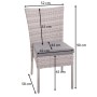 MCW Poly-Rattan Gartenstuhl, 2er Set, schwarz, mit dunkelgrauem Kissen und Maßangaben.
