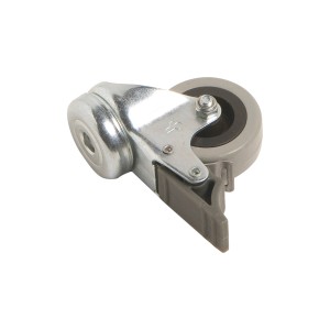 Apparate-Lenkrolle Ø 50 mm mit Feststeller, Rückenloch und Gleitlager, Traglast 45 kg.