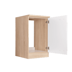 Respekta Spülenunterschrank Merle, 50 cm, Weiß, mit offener Tür und Arbeitsplatte.