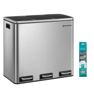 Songmics Mülleimer Pary 3 Fächer x 18 l Silber-Schwarz