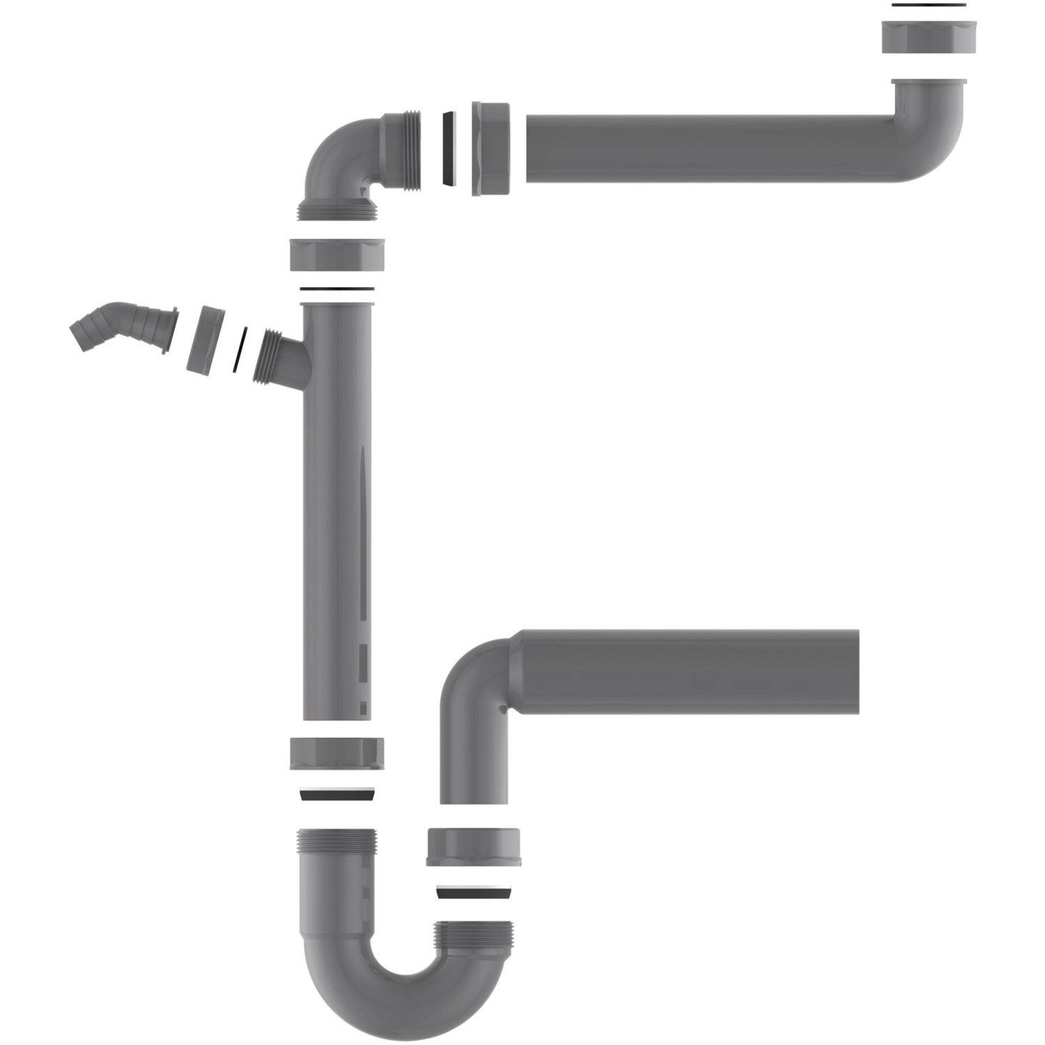 Kirchhoff Raumspar Siphon für Küchenspüle, Eco Save Modell mit Geräteanschluss.