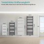 Emke Badheizkörper Größenvergleich: Weiße und anthrazitfarbene Handtuchwärmer in verschiedenen Höhen und Breiten an der Wand.