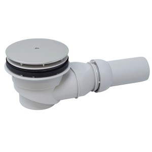 Schulte Ablauf waagerecht für extra-flache Duschwanne, verchromte Kappe aus Edelstahl.