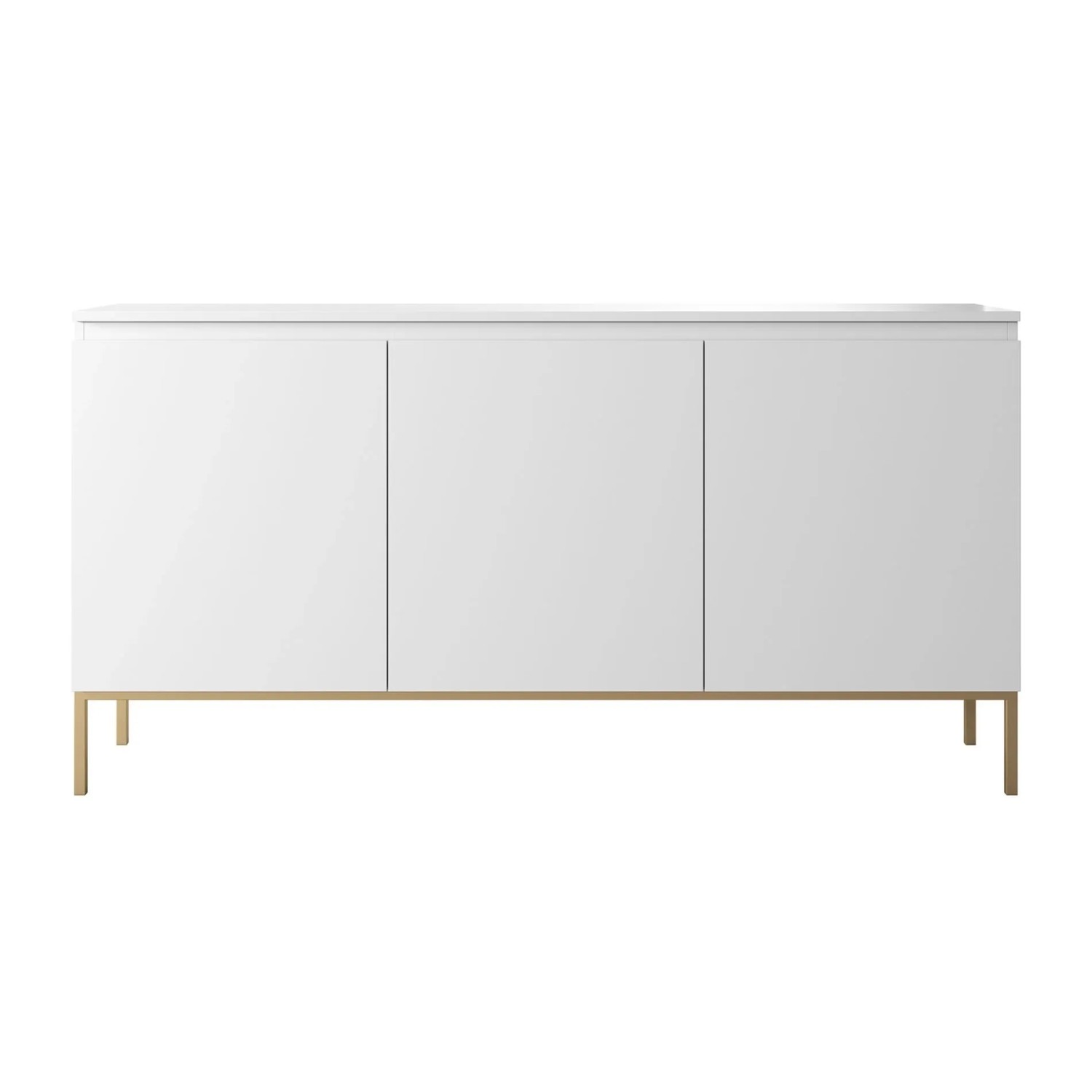 Selsey Bemmi Sideboard 150 cm in Weiß mit drei Türen und goldenen Metallbeinen. Modernes Design für Wohnzimmer und Stauraum.