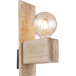 Wandleuchte ADALIE aus Holz und Metall in Schwarz-Matt und Dunkelbraun. Rustikale Wandlampe für Innenräume.