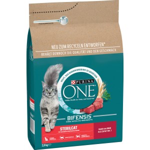 Purina One Sterilcat Katzenfutter mit Rind, 2,8kg Beutel. Trockenfutter für kastrierte Katzen.