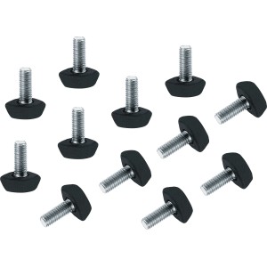 12 schwarze Fußkappen mit Schraube für OBI Balkon-Set Bistro. Ersatzteile aus Kunststoff.