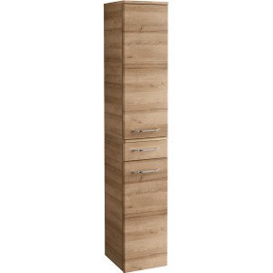 Fackelmann Bad-Hochschrank Milano in Asteiche, schmaler Badezimmerschrank mit Schublade und Stauraum.