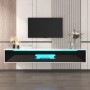okwish TV Schrank mit LED Licht Holzoptik Glasböden 180x35x30cm Schwarz_8
