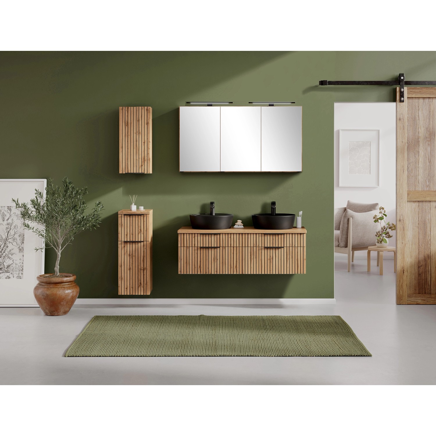 Held Möbel Waschtisch-Set Keramikbecken Schwarz 200 x 120 x 47 cm Eiche 2-tlg._10