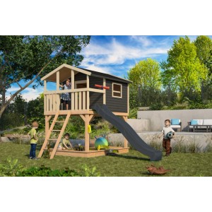 Karibu Stelzenhaus Benjamin mit Rutsche Natur-Grau