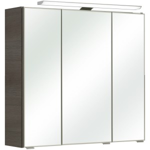 Pelipal Spiegelschrank Trentino, Graphit Struktur, 75 cm breit, mit Beleuchtung und drei Spiegeltüren.