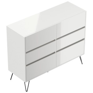 Weißes Posseik Sideboard Industrial M mit 6 Schubladen und schwarzen Metallfüßen.