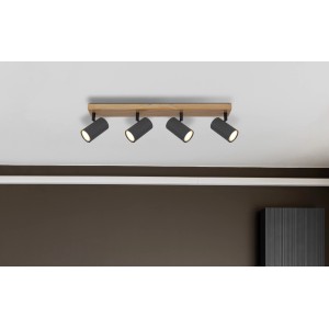 Globo Strahler Robby, 4-flammig, Graphit, Holzoptik. Moderner Spot für GU10 Leuchtmittel.