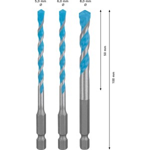 Bosch Bohrer-Set Expert Hex-9, 3-teilig, blau-silber, für präzise Bohrungen in verschiedenen Materialien.