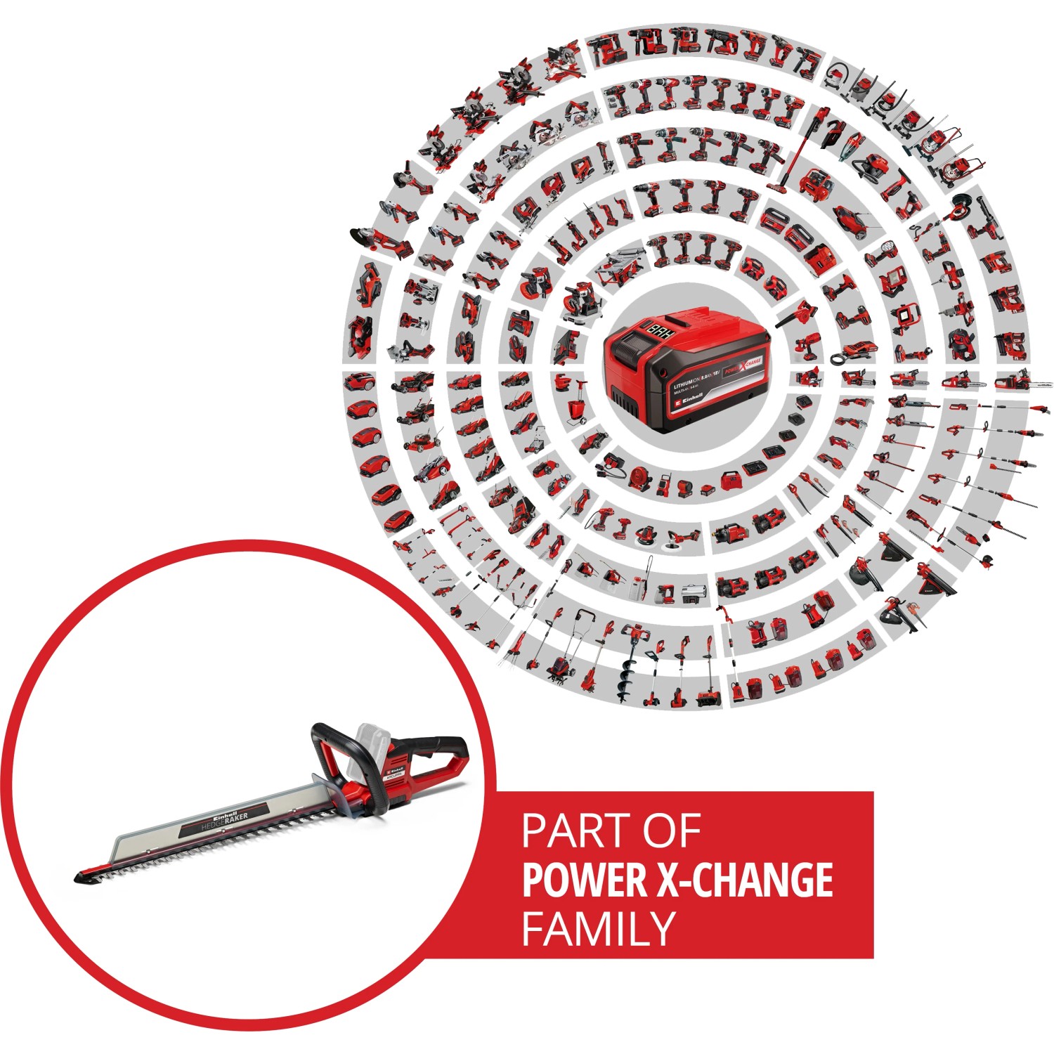 Einhell Akku-Heckenschere Arcurra 18/55, Teil der Power X-Change Familie.