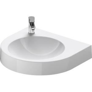 Weißes Duravit Architec Handwaschbecken, 57,5 cm, mit Hahnloch links und Armatur.