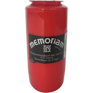 Rotes Memoriam Grablicht 73 mit 6 Tagen Brenndauer. Öllicht für Grableuchten.