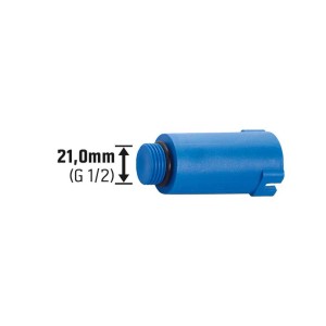 Blauer Abpress-Zapfen 21 mm (G 1/2) aus Kunststoff zum Verschließen von Wasserleitungen.