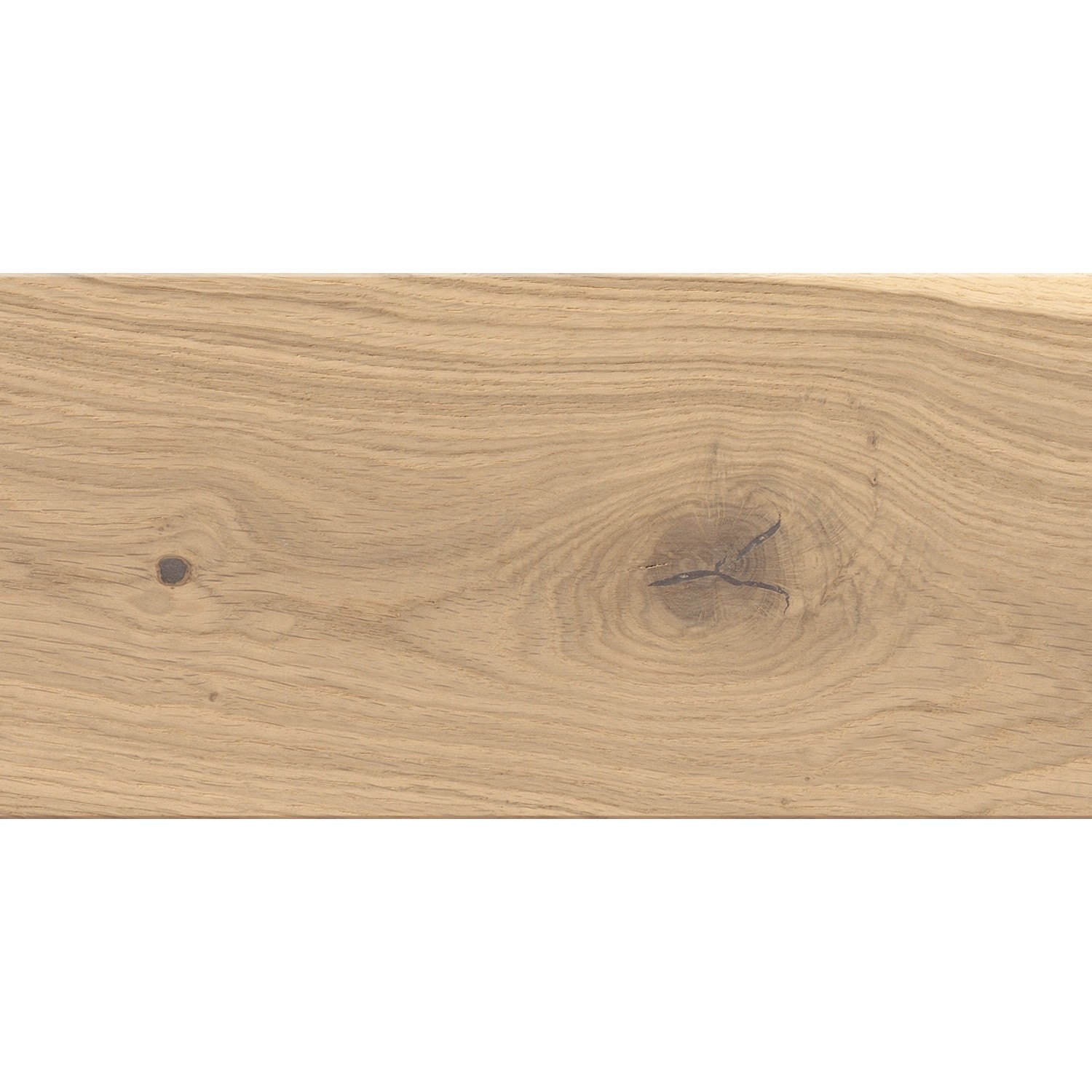 Helle Landhausdiele aus Eichenparkett mit strukturierter Oberfläche und Öl/Wachs-Finish.