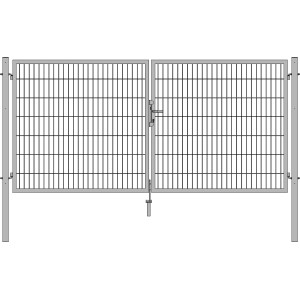 Weißaluminiumfarbenes Gartentor Uli, Maschenweite 200x50 mm, 3,145 m breit, 1 m hoch.