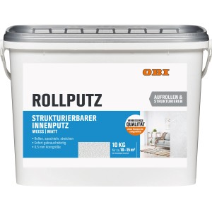 Eimer OBI Rollputz, weiß-matt, 10 l, für strukturierte Innenwände. Konservierungsmittelfrei.