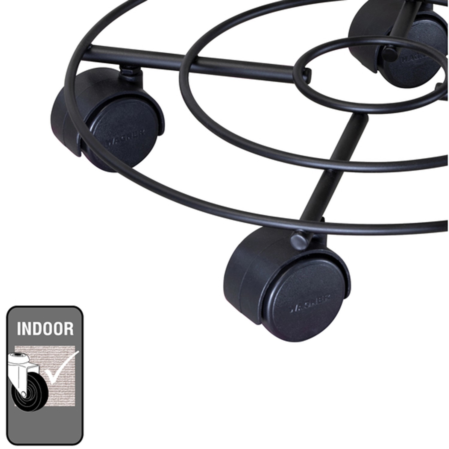 Schwarzer, matter Pflanzenroller aus Draht von Wagner, Ø 30 cm, mit vier Doppelrollen.