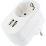 Weißes Steckdosen Ladegerät mit 2 USB-Anschlüssen und Schuko-Steckdose.