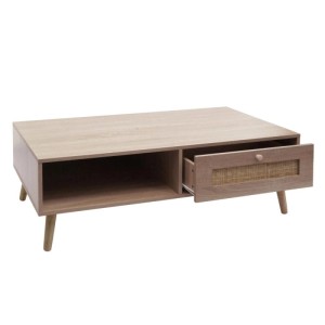 MCW Couchtisch M39: Wohnzimmertisch mit Schublade aus Kubu Rattan und offenem Fach.