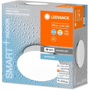 Verpackung der Ledvance Smart+ WiFi Wandleuchte Orbis Aqua, geeignet für Bad- und Feuchträume.