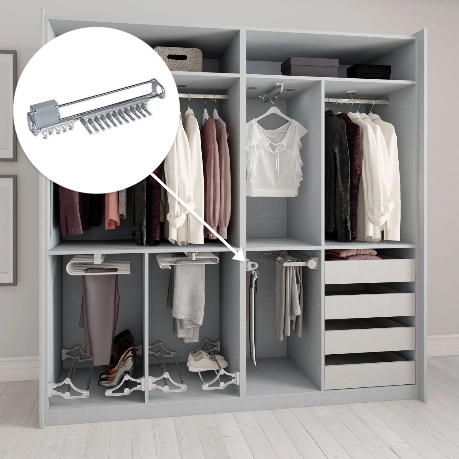 Emuca Ausziehbarer Kleiderstange Self für Schränke 300 Grau Metallic Stahl und Kunststoff kaufen bei OBI