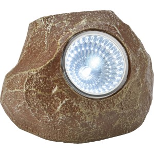 Braune LED Solar-Dekoleuchte in Steinoptik für den Garten.