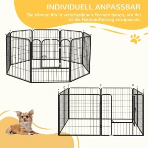 PawHut Freigehege, schwarz, individuell gestaltbar, mit Tür. Zeigt achteckige und rechteckige Formen für Welpen.