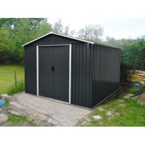 Pergart Gerätehaus Dresden II in Schiefer-Creme, Metall Gerätehaus für den Garten.