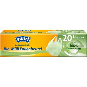 Swirl Bio-Müllbeutel 20L mit Tragegriff, kompostierbar, reißfest und tropfsicher. Ideal für Bio-Müll.