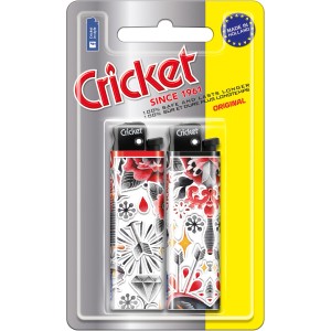 Cricket Feuerzeug New Look, 2er-Pack mit verschiedenen Motiven für Grillanzünder.
