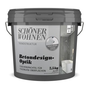 Schöner Wohnen Flächenspachtel Betondesign-Optik Grau, 7,5 kg Eimer. Für fugenlose Beton-Optik auf Wand- und Bodenfliesen.
