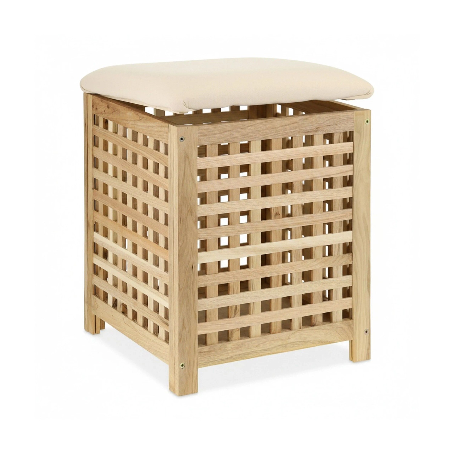 Relaxdays Wäschekorb mit Sitz Walnussholz Creme 50 cm x 39 cm x 39 cm kaufen bei OBI