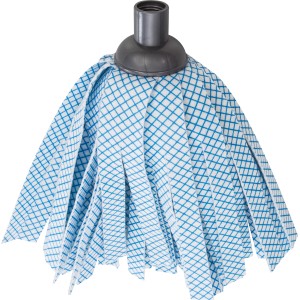 Wischmop mit blau-weißem Karomuster für die Bodenreinigung.