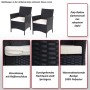 2er-Set graue Poly-Rattan Gartensessel Halden mit anthrazitfarbenen Kissen.
