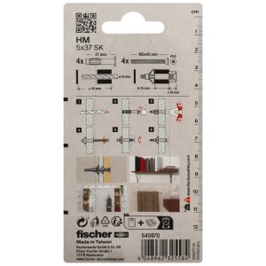 Fischer HM SK Metalldübel 5x37 mm, 4er-Pack. Hohlraumdübel mit metrischer Schraube für Plattenbaustoffe.