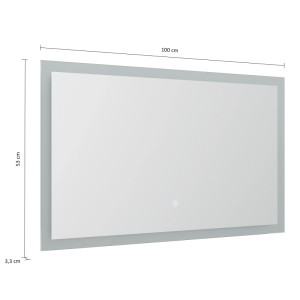 Rechteckiger Posseik LED Spiegel, 100x53 cm, mit beleuchtetem Rand und Touch-Symbol. Ideal für Bad & Wohnraum.