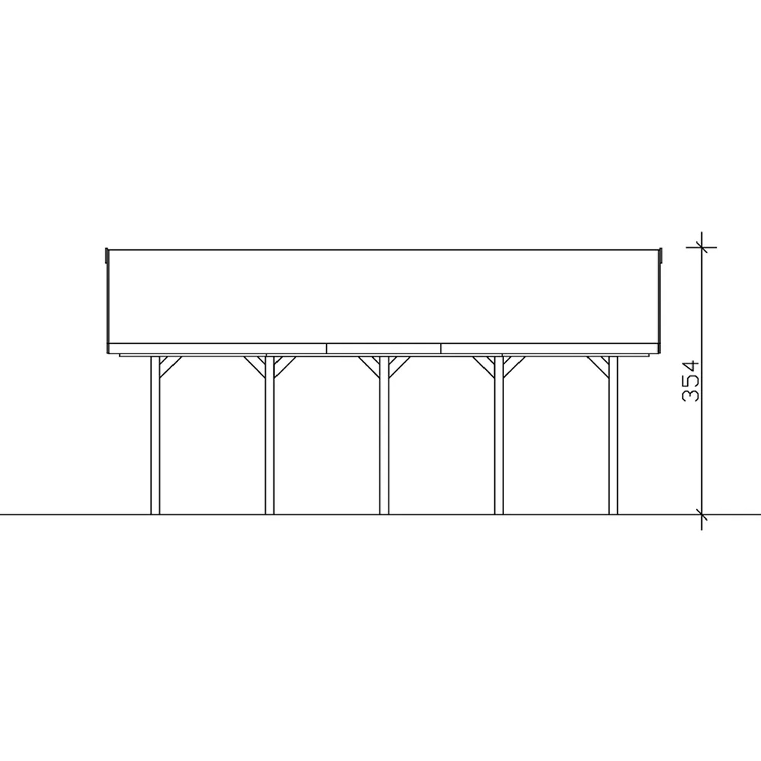 Skizze Satteldach-Carport Wallgau mit Dachlattung, Seitenansicht mit Höhenangabe.