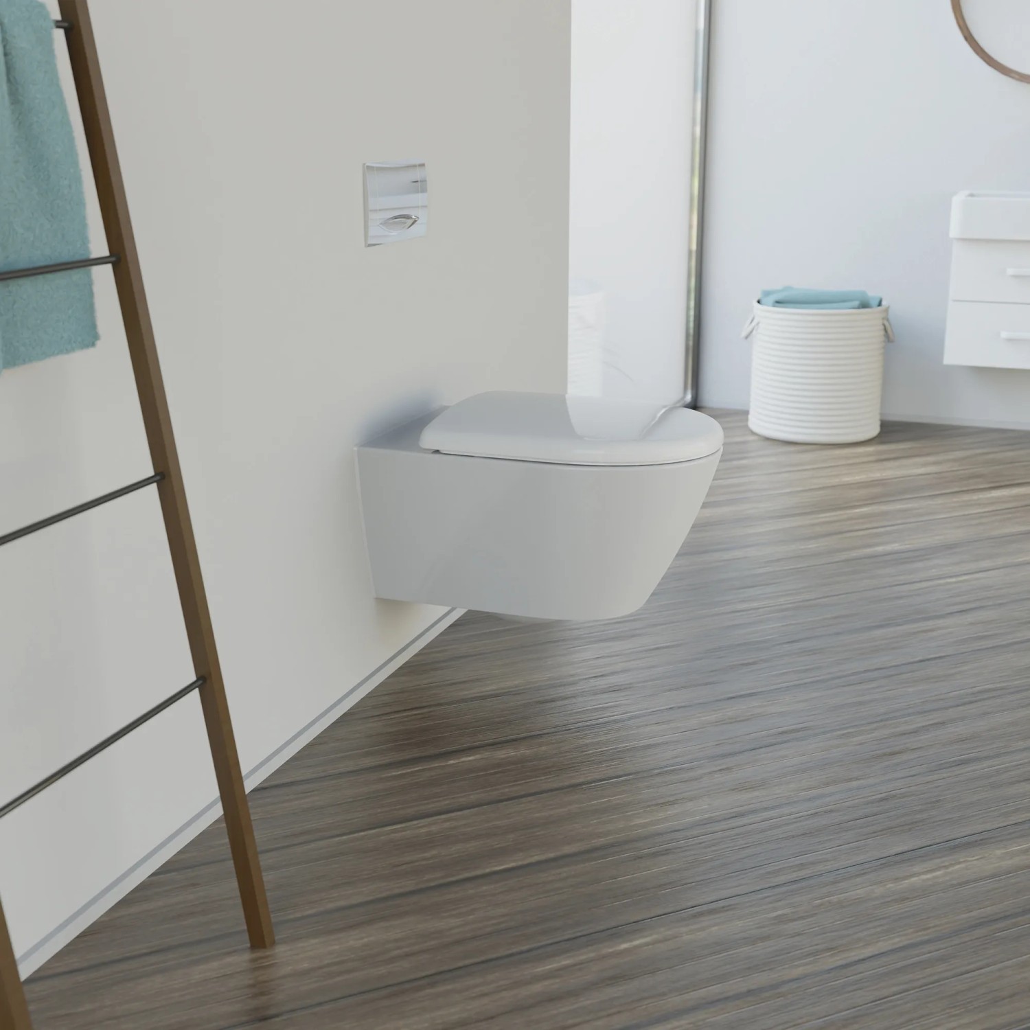 Weißer Schütte WC-Sitz D-Form Pro 3 Duroplast mit Absenkautomatik im modernen Bad.