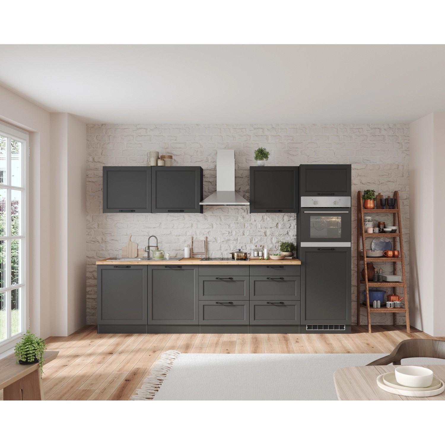 Moderne graue Held Küchenzeile Kempten 300 cm ohne E-Geräte. Inklusive Spüle und Arbeitsplatte.