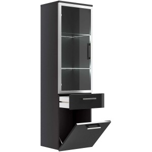 Posseik Bad-Hochschrank Rima, anthrazit, 40 cm breit, mit Glasfächern und Schublade. Badezimmerschrank für mehr Stauraum.