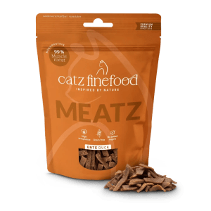 Catz Finefood Meatz Ente, 45g: Ergänzungsfutter für Katzen mit knusprigen Entenfleisch-Streifen.